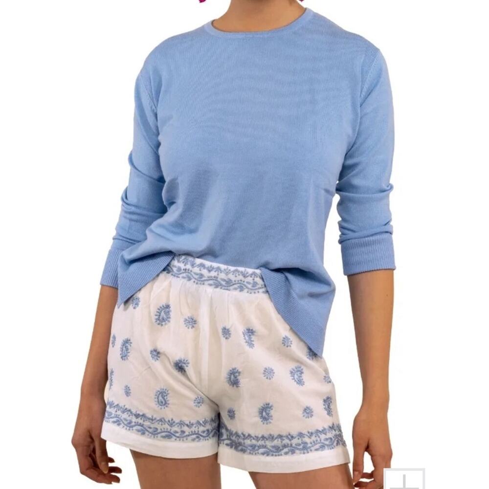 Gretchen Scott Dynasty Hand Embroidered Shorts Size XXS White Blue Boho